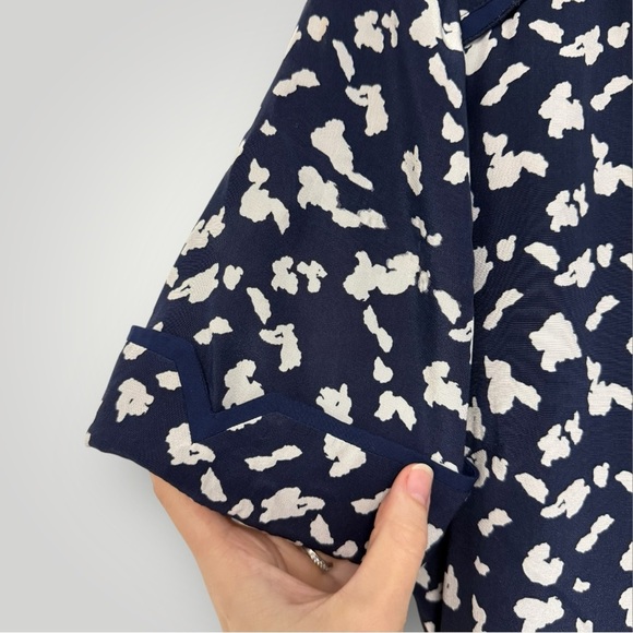 TANYA TAYLOR Luisa Mixed Print 100% Silk Wrap Dress Sz 6 Navy Pink - Picture 5 of 16